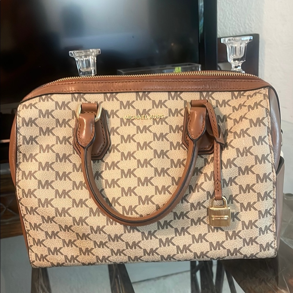 Michael Kors Brown and Tan Logo Satchel